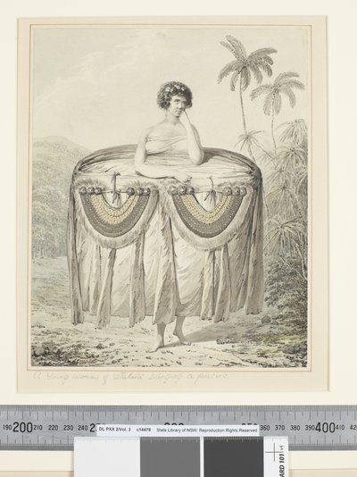 F.12 Een jonge vrouw van Otaheite die een geschenk brengt, c.1773-84 door John Webber