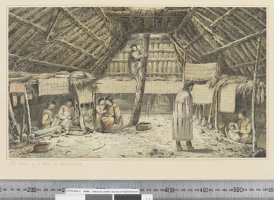F.34 De binnenkant van een huis in Oonalashka, c.1773-84 door John Webber