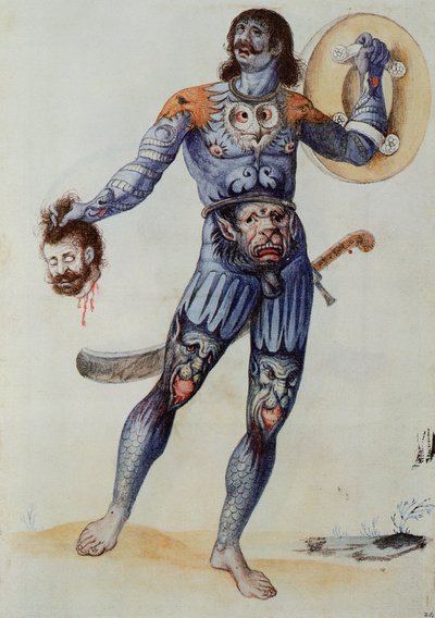 Pictische man met een menselijk hoofd door John White