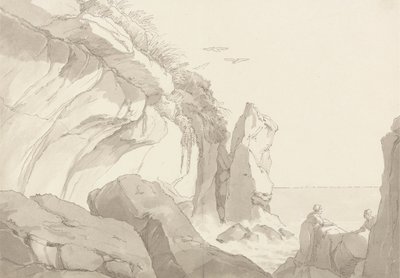 De Warren Bij Exmouth, Devon: Figuren op Rotsen aan de Zee door John White Abbott