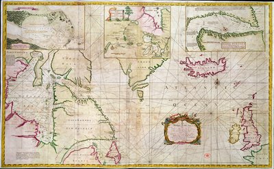 Kaart van de zeeën en zeestraten die de mogelijkheid van een Noordwestelijke Doorvaart tussen Hudson Bay en de Zuidzee tonen door John Wigate
