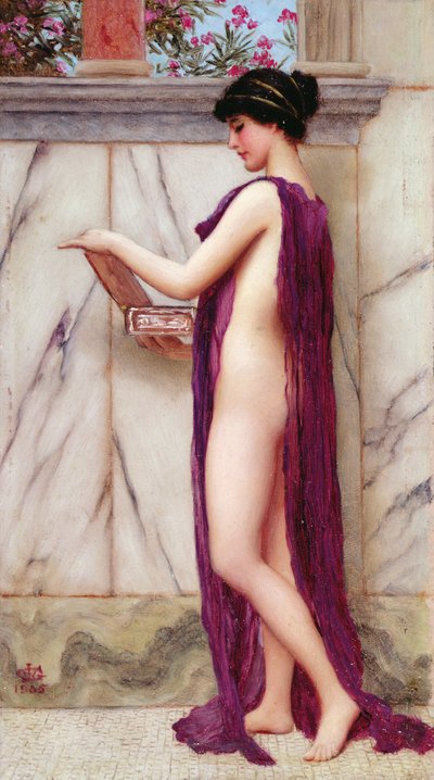 De juwelendoos (Een kostbaar geschenk) door John William Godward