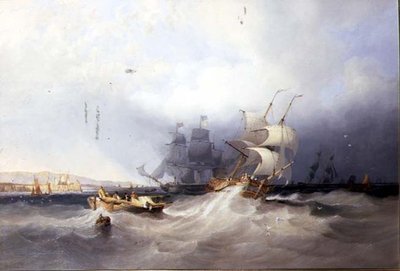 Een Nederlandse Brig op een Havenbereik en andere Schepen bij een Oostkust Haven door John Wilson Carmichael