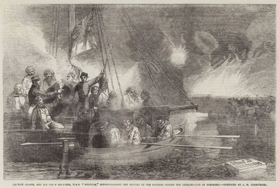 Kapitein Glasse en zijn Hoofdingenieur, HMS Vulture, toezicht houdend op de Reparaties van de Mortieren tijdens het Bombardement van Sveaborg door John Wilson Carmichael