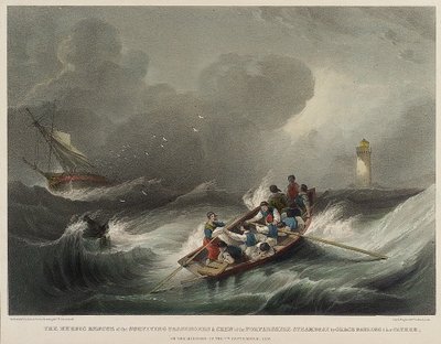 De heldhaftige redding van de passagiers en bemanning van het stoomschip Forfarshire, door Grace Darling en haar vader, op de ochtend van 7 september door John Wilson Carmichael