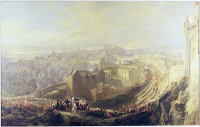 De intocht van George IV in Edinburgh vanaf de Carlton Hill, 1822 door John Wilson Ewbank