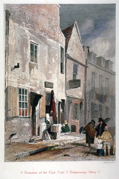 Uitzicht op de oostpoortresten van de Abdij van St Saviour, Bermondsey, Londen, 1851 door John Wykeham Archer