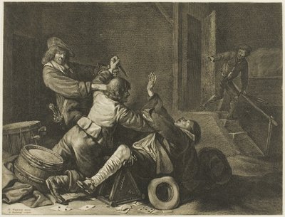 Drie mannen worstelen in een interieur door Jonas Suyderhoef