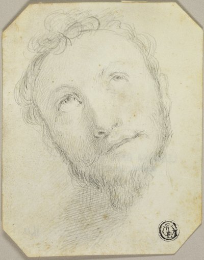 Hoofd van man met baard die omhoog kijkt door Jonathan Richardson the Elder