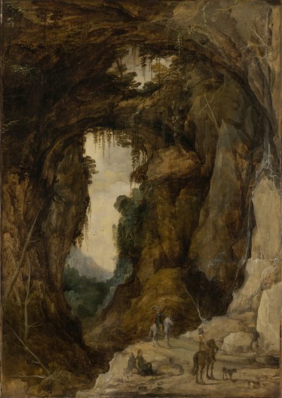 Landschap met Grot en een Ruiter door Joos de Momper the younger