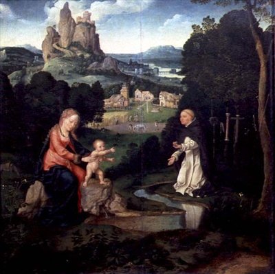 De Maagd en het Kind Jezus met een Dominicaanse monnik, ca. 1515-18 door Joos van Cleve