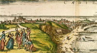 Cadiz, Spanje, ets naar een tekening van Joris Hoefnagel door Joris (after) Hoefnagel