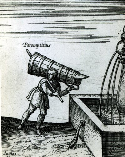 Een leerling haalt water uit een fontein (detail) door Joris Hoefnagel