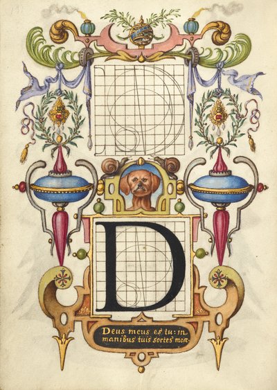 Gids voor de constructie van de letter D door Joris Hoefnagel