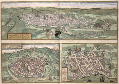 Stadsplannen van Rouen, Nîmes en Bordeaux, uit 