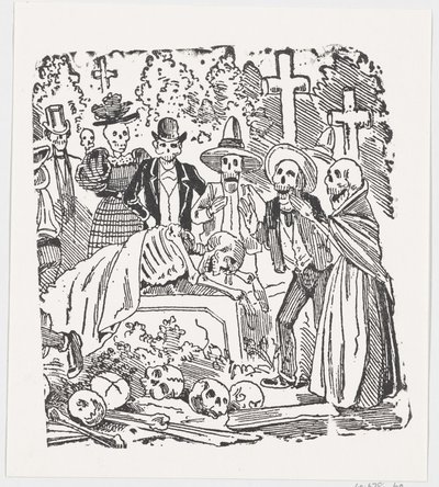 Een Skelet Bedekt met een Laken dat Huilt in een Begraafplaats door José Guadalupe Posada