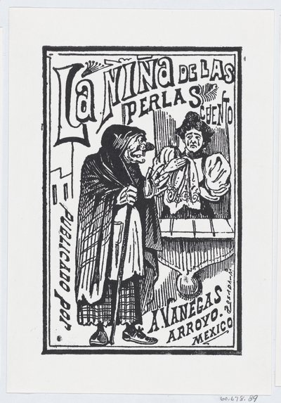 Een vrouw die huilt met een zakdoek in haar hand, pratend met een oude heks, illustratie..., ca. 1880-1910 door José Guadalupe Posada