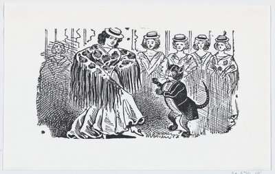 Een vrouw die danst met een kat in een pak, ca. 1880-1910 door José Guadalupe Posada