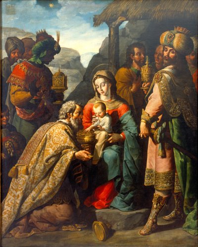 De Aanbidding van de Koningen door José Juárez