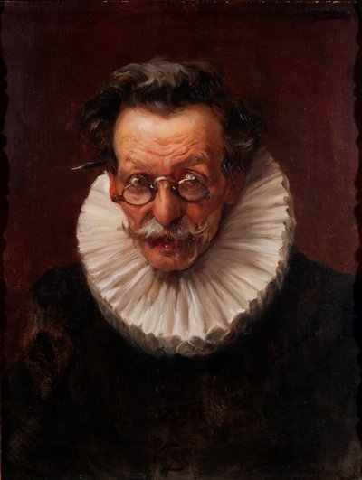 Portret van een oudere man gekleed in de stijl van de regering van Filips IV door José Llaneces