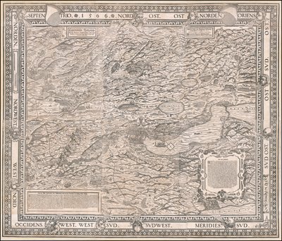 1566 kaart van Zürich en omgeving door Jodocus Murer door Jos Murer