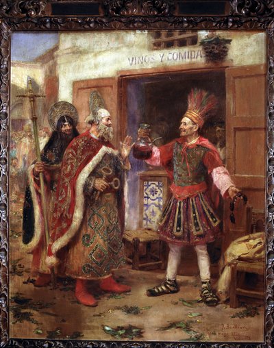 Mensen in de processie van Corpus door Jose Benlliure y Gil