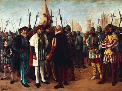 De Franse koning Frans I (1494-1547) in de haven van Valencia door Jose Bru Albinana