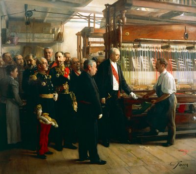 President van de Franse Republiek Felix Faure bezoekt werkplaats van lintenfabrikant in Saint Etienne, 30 mei door Jose Frappa