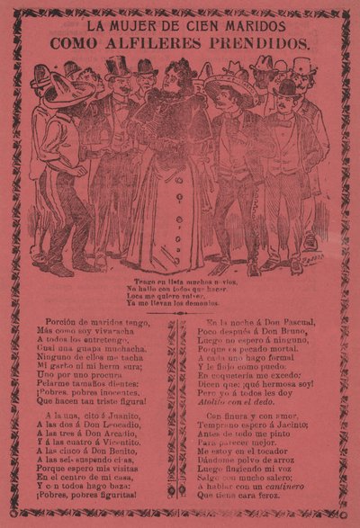 Die Frau mit hundert Ehemännern - Wie festgesteckte Nadeln door José Guadalupe Posada