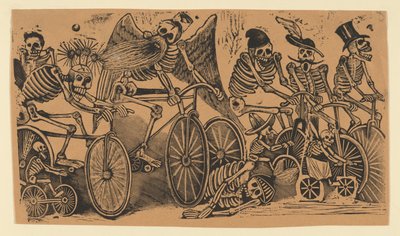 Skelette (Calaveras) auf Fahrrädern door José Guadalupe Posada