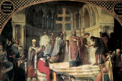 Derde Concilie van Toledo in 589 voorgezeten door Isidorus van Sevilla door Jose Marti y Monso