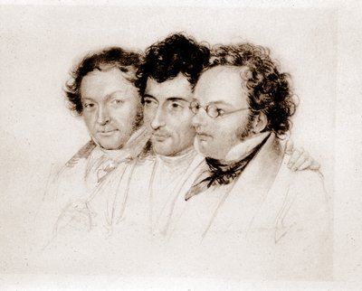 Van links naar rechts: Jenger, Httenbrenner en F. Schubert door Josef Eduard Teltscher
