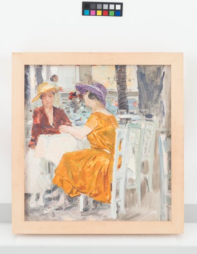 Zwei Damen im Pratergasthaus door Josef Engelhart