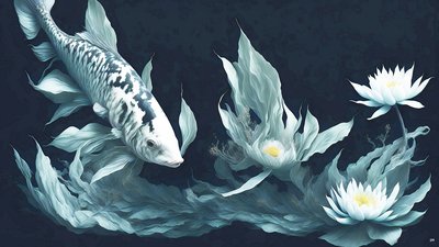 inkt schilderij: Koi-karper witte marmer 03 door Josef Johann Michel