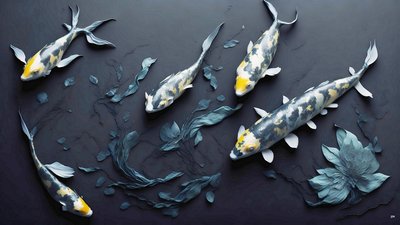 inkt schilderij: Koi-karper geel 01 door Josef Johann Michel