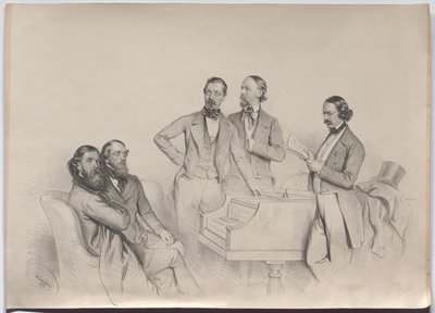 Oostenrijkse componisten; Heinrich Proch, Franz von Suppé, Karl Binder, Anton Emil Titl, Anton Maria Storch door Josef Kriehuber