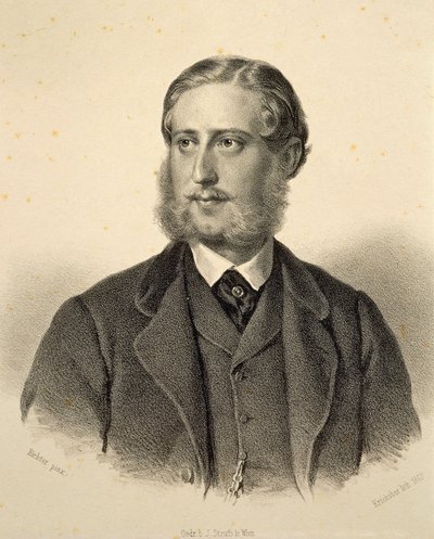 Portret van Ferdinand Bonaventura, Prins Kinsky (1834-1904). Gravure door Josef Kriehuber door Josef Nikolaus Kriehuber