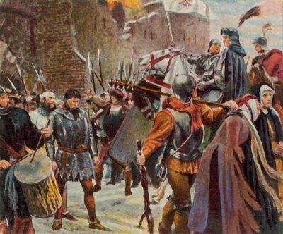 Frederik I, markgraaf van Brandenburg, werpt de Quitzows omver door Josef Scheurenberg