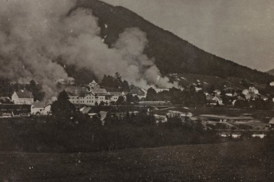 Album "Meine weltkriegs - Erinnerungen South-West Front (Karinthië, Italië, Zuid-Tirol) 31/03/1915-12/11/1918 - Josef Zohles Wien": bombardementen in Tarvisio door Josef Zohles