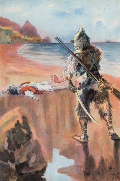 Robinson Crusoe: Ik vind een verdronken jongen door Joseph (after) Finnemore