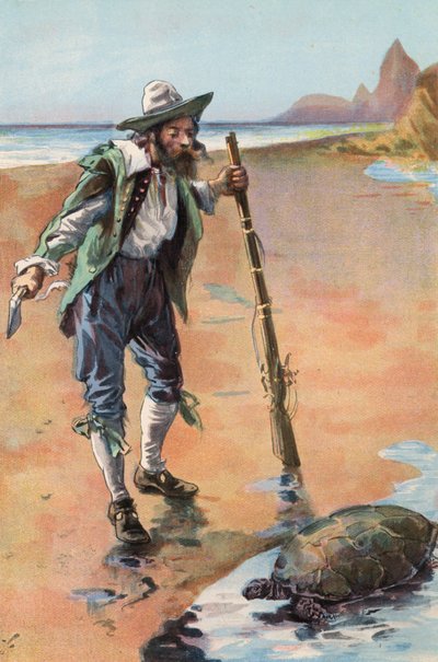 Robinson Crusoe: Ik vind een schildpad door Joseph (after) Finnemore