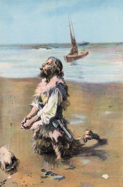 Robinson Crusoe: Ik dank voor mijn bevrijding door Joseph (after) Finnemore