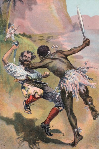 Robinson Crusoe: De Spanjaard wordt aangevallen door een wilde door Joseph (after) Finnemore