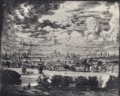 Londen, over Hampstead door Joseph (after) Pennell