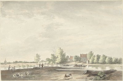Het veerhuis aan de Lek bij Schoonhoven door Joseph Adolf Schmetterling