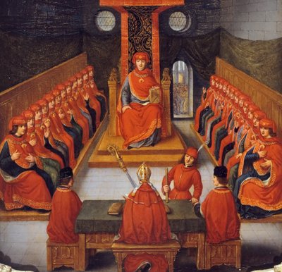 Eerste bijeenkomst van de Orde van het Gulden Vlies gehouden door Filips III de Goede, hertog van Bourgondië, 10 januari door Joseph Albrier