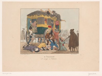 Omnibus met passagiers wordt overvallen door Joseph Ambroise Jobard