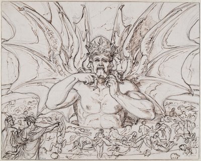 Lucifer in het midden van de hel. Illustratie bij de Goddelijke Komedie van Dante Alighieri door Joseph Anton Koch
