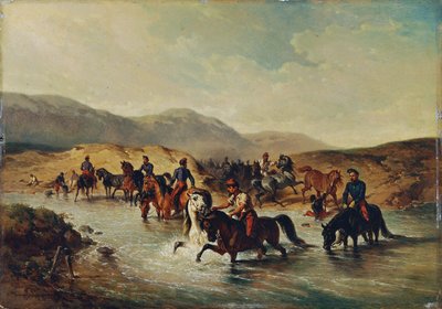 Franse cavalerie in de paardenwasplaats door Joseph Anton Strassgschwandtner