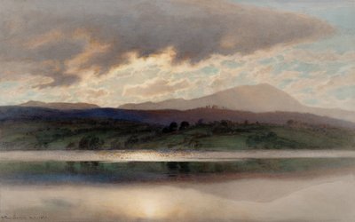 Zonsondergang over Esthwaite Water (aquarel) door Joseph Arthur Palliser Severn